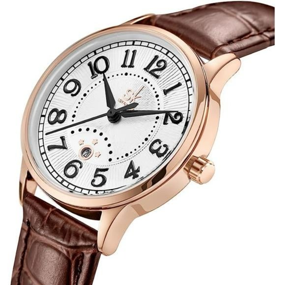 SK Women Watches with Stainless Steel Band and Genuine Leather, Calendar Watch main image 6